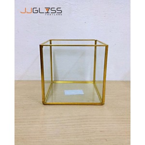 LYNX) GEO - CUBE SQ 12cm. Yellow - Cube Large Geometric Glass Terrarium / Handmade Planter / Indoor Gardening / Urban Garden for Air Plant, Succulent & Cactus